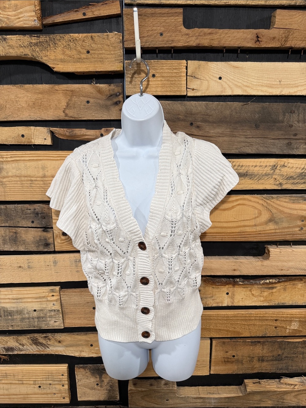 RYEGRASS White Knit Short Sleeve Crochet‎ Knit Sweater Y2K Cottagecore Medium